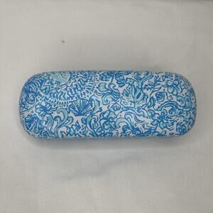Lilly Pulitzer hard case sunglasses, blue and white, sea life print.